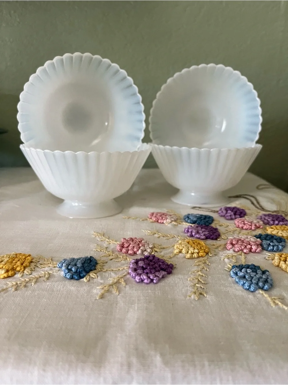 Vintage MacBeth-Evans Monax Petalware Footed Sherbet Bowls Set of 4